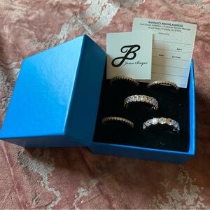 Joan Boyce sparkly glam classic cubic zirconia band rings set of 5 gold tone